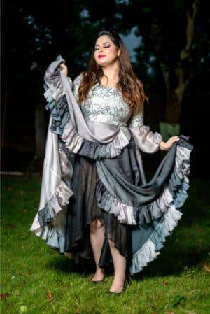 Frilled Gown in Black & Silver 1