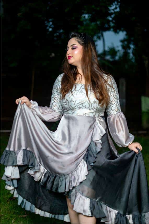 Frilled Gown in Black & Silver 3