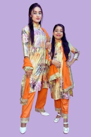 Glazed Cotton Pant and Satin Suit with Dupatta 7