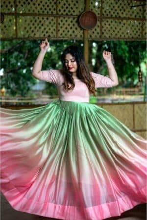 Green Pink Georgette Ombre Gown 3
