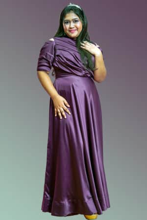 Violet Satin Drapped Gown 5