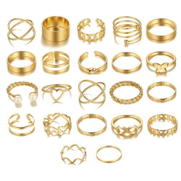 Shining Diva Fashion 22pcs Latest Stylish Stackable Kunckle Rings Set for Women and Girls Butterfly Heart Boho Gold and Silver Plated Rings