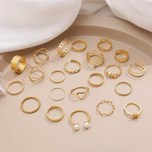 Shining Diva Fashion 22pcs Latest Stylish Stackable Kunckle Rings Set for Women and Girls Butterfly Heart Boho Gold and Silver Plated Rings - Image 5