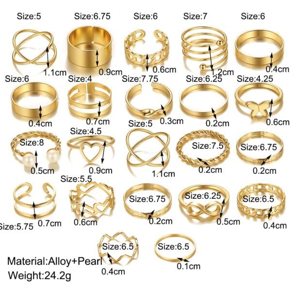 Shining Diva Fashion 22pcs Latest Stylish Stackable Kunckle Rings Set for Women and Girls Butterfly Heart Boho Gold and Silver Plated Rings - Image 7