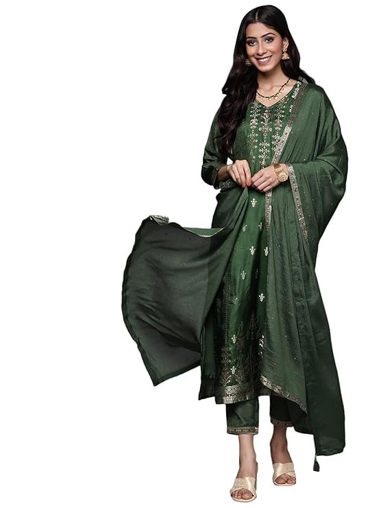 Libas Women Self Design Silk Blend Straight Kurta