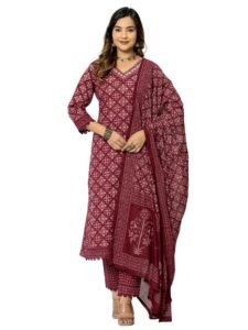 Amayra Women's Cotton Printed Straight Kurta with Pant and Dupatta Set