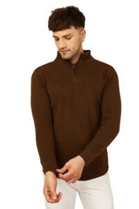 Kvetoo Men High Neck Zipper Full Sleeve Woolen Winter Sweater