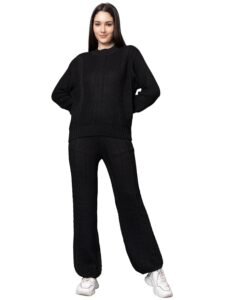 Kvetoo Woolen High Neck Sweater With Pajama Tracksuit For Women Winter Wear Co-ord Set