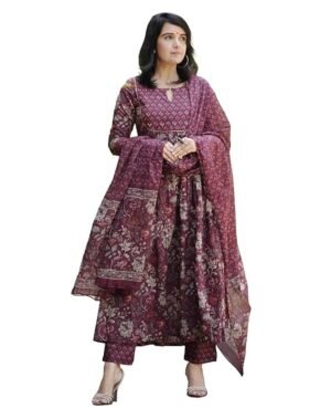 Alvami Women Anarkali Kurta and Pant Set with Dupatta 3