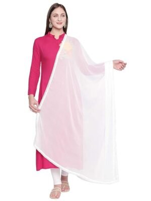 DUPATTA BAZAAR Woman's Plain Chiffon Dupatta with border lace 2