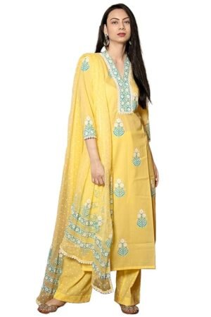 GoSriKi Women's Rayon Viscose Printed Straight Kurta with Pant & Dupatta 1