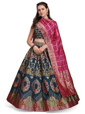 PURVAJA Women's Jacquard Semi-Stitched Lehenga choli 1