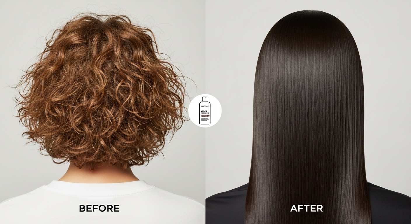 befor and after using matrix mega smooth shampoo.655Z